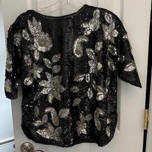 Black Sequin Floral Embellished Women's Top